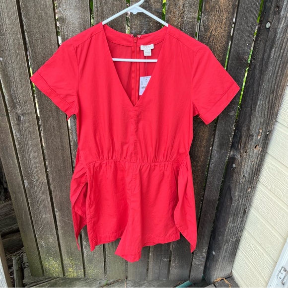 J. Crew Tie Front Cotton Romper In Red Poplin NWT Sz 2 - Picture 10 of 16